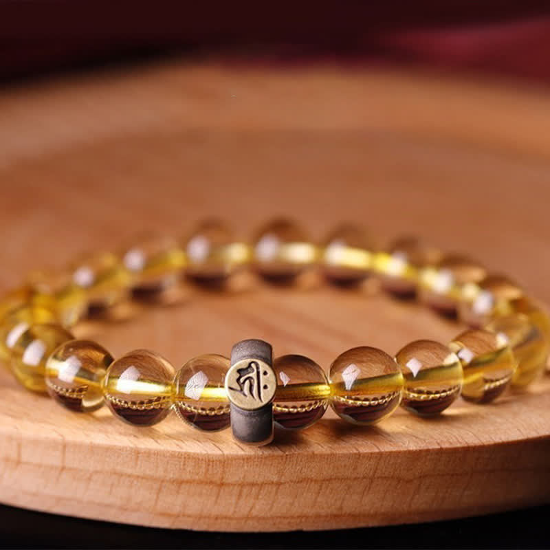 Braccialetto di protezione in argento sterling 925 con zodiaco cinese e Buddha natale in citrino