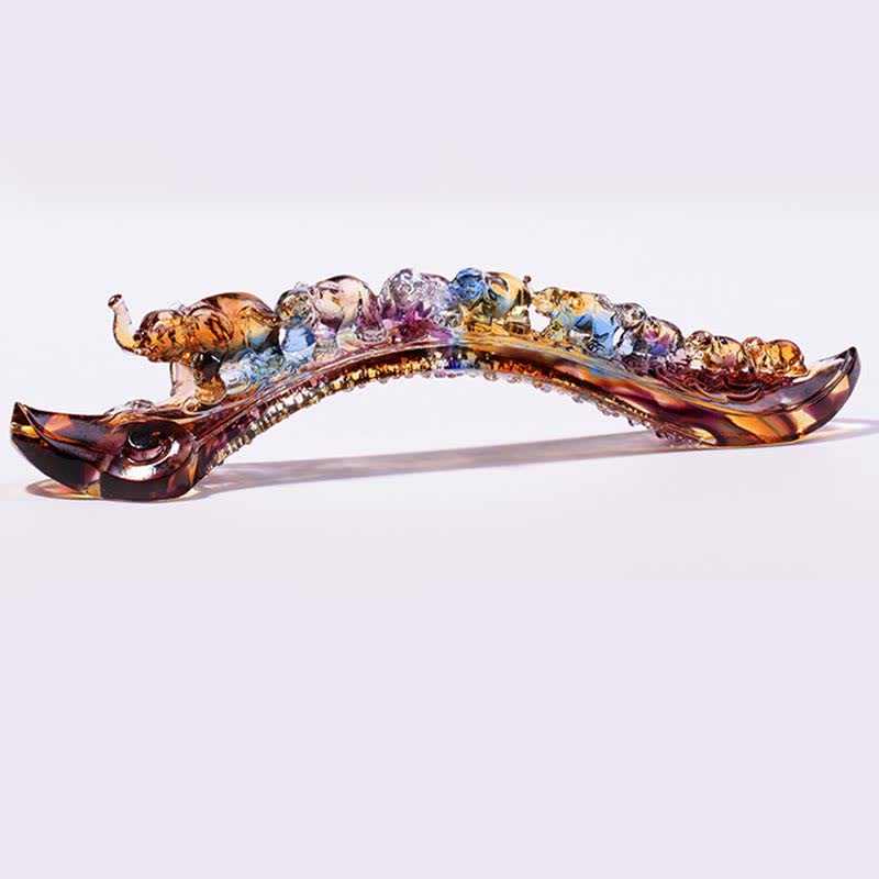 Pezzo d'arte in cristallo Liuli Ruyi fatto a mano, decorazione per la casa con elefante e base in cristallo - image 9