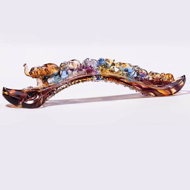 Pezzo d'arte in cristallo Liuli Ruyi fatto a mano, decorazione per la casa con elefante e base in cristallo - image 9