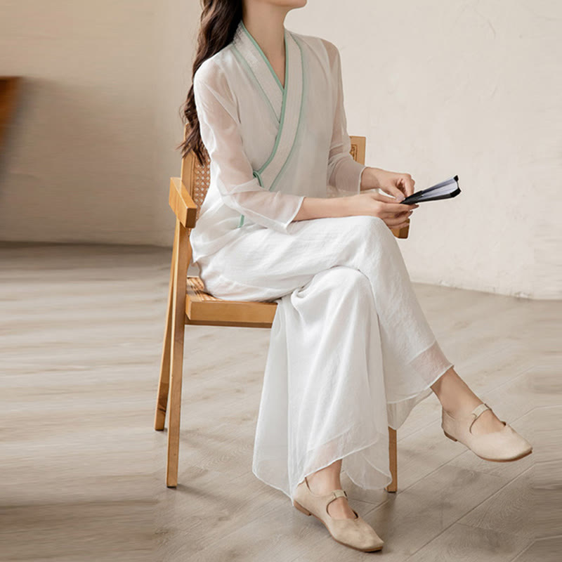 Buddha Stones Retro Preghiera Zen Meditazione Spirituale Pratica Chiffon Abbigliamento Donna Set - image 13