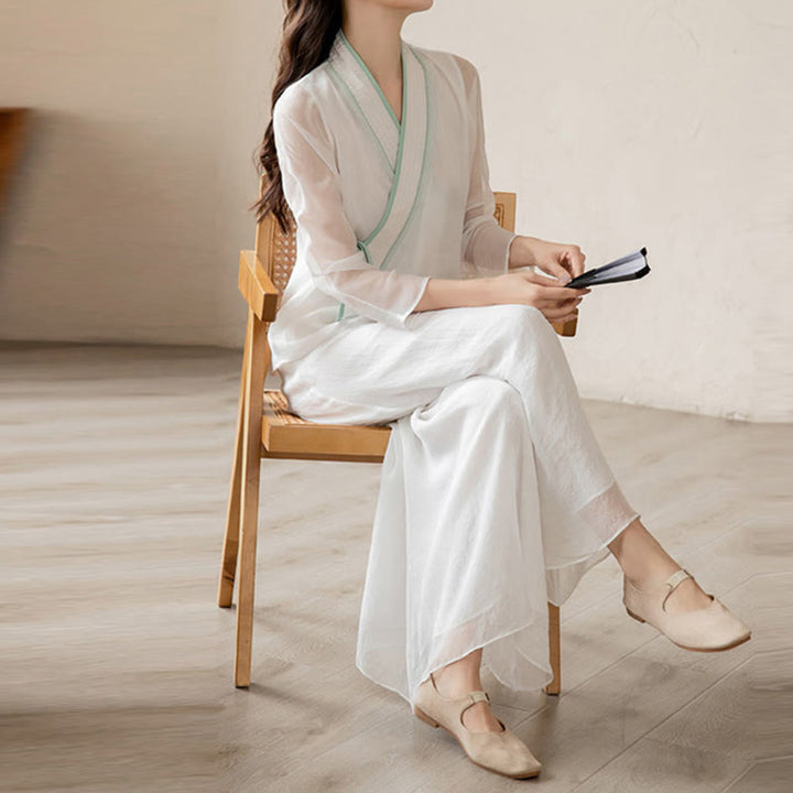 Buddha Stones Retro Preghiera Zen Meditazione Spirituale Pratica Chiffon Abbigliamento Donna Set - image 13