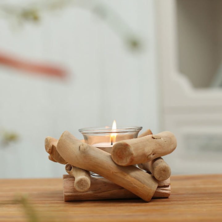Portacandele in legno con Buddha Stones, decorazione per la casa