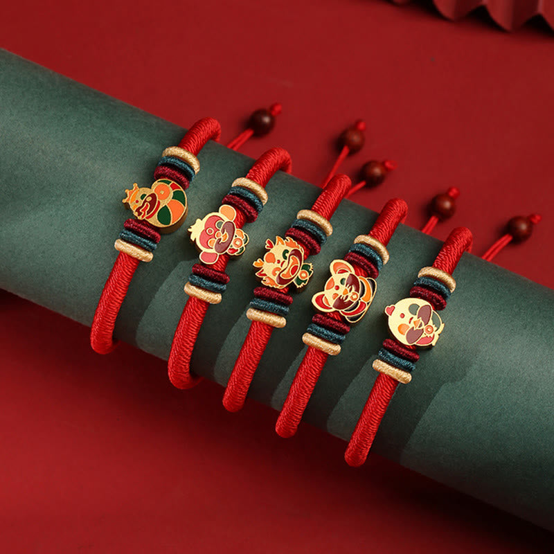 Braccialetto rosso intrecciato con ciondolo a forma di fortuna Buddha Stones in argento sterling 925 fatto a mano con motivo dell'anno del drago cinese