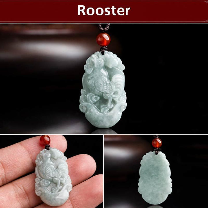 Collana con ciondolo di successo con 12 simboli dello zodiaco cinese in giada naturale Buddha Stones - Gallo - image 35
