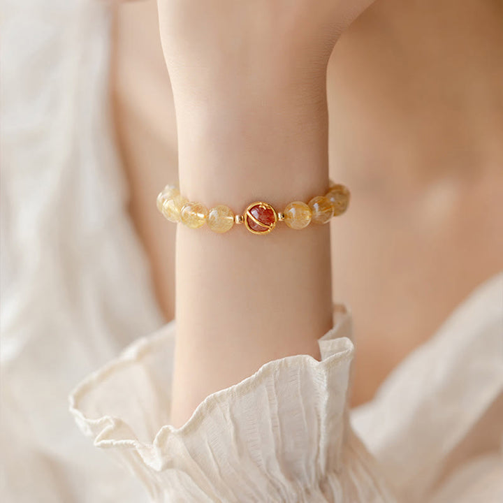Braccialetto di protezione a forma di stella in quarzo rutilato dorato Buddha Stones Strawberry Quartz
