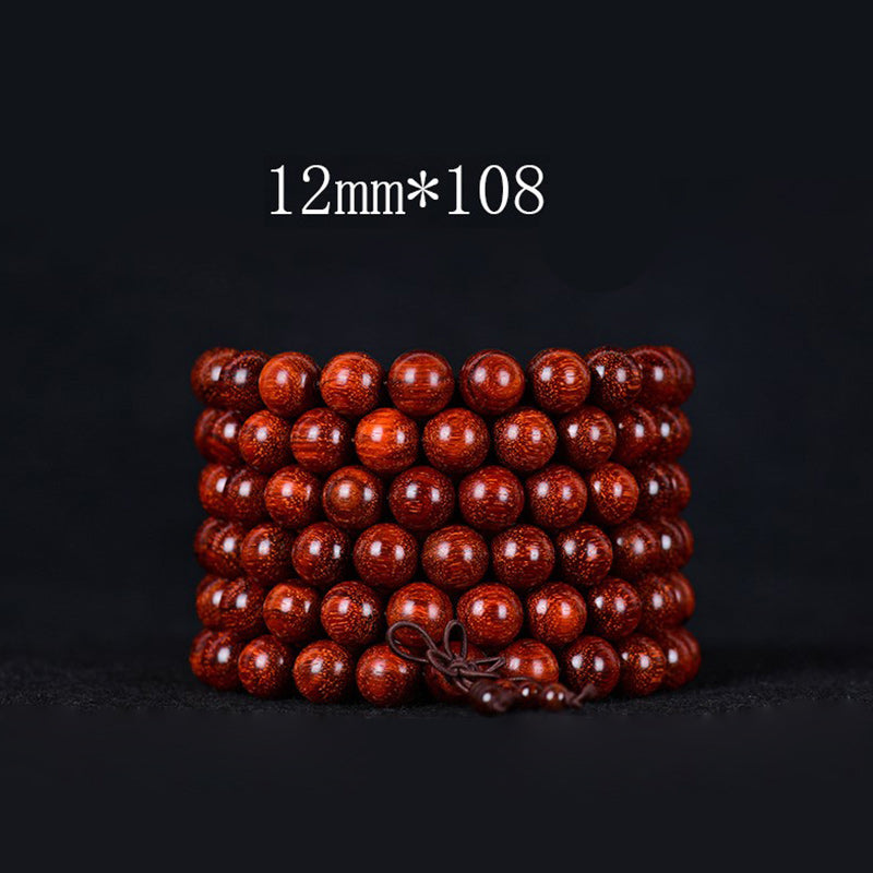 Braccialetto di equilibrio in legno di sandalo rosso con foglia piccola tibetana Buddha Stones