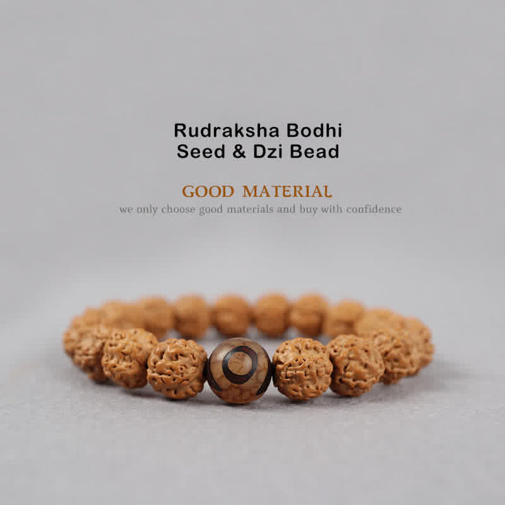 Buddha Stones Tibet Rudraksha Bodhi Seed Dzi Bead Ambra Turchese Bracciale della Ricchezza