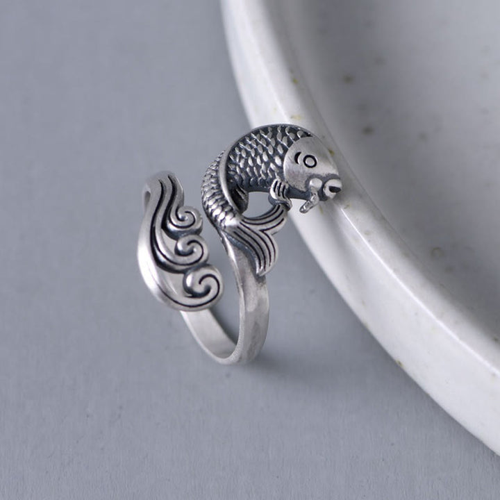 Buddha Stones 925 Sterling Silver Koi Fish Water Ripple Luck Wealth - image 8