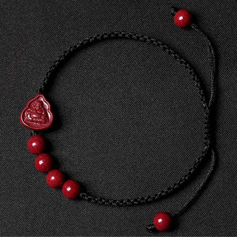 Bracciale con cordino di benedizione Buddha Stones che ride Buddha Avalokitesvara cinabro