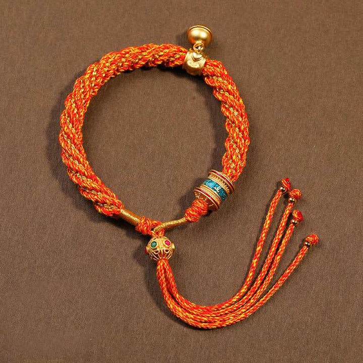Braccialetto con ciondolo a forma di campana della ruota di preghiera tibetana, fatto a mano, con protezione dalla fortuna, Thangka