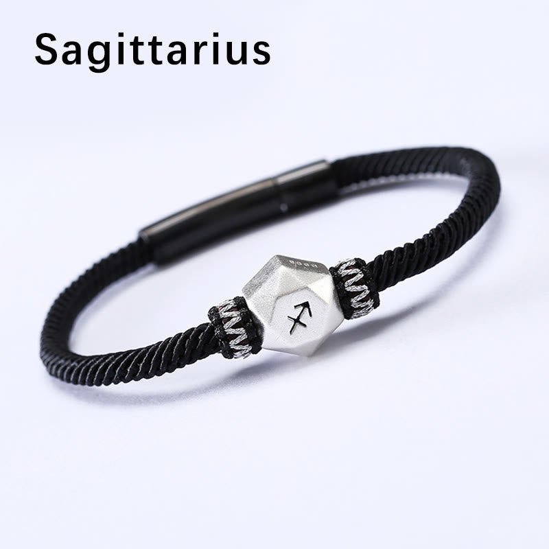 Braccialetto di corda fatto a mano con protezione delle 12 costellazioni dello zodiaco in argento sterling 999 Buddha Stones