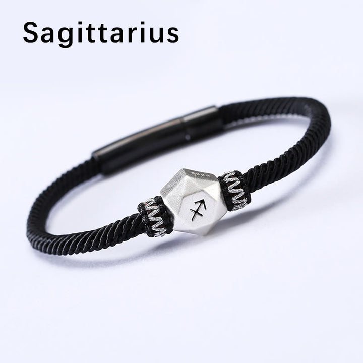 Braccialetto di corda fatto a mano con protezione delle 12 costellazioni dello zodiaco in argento sterling 999 Buddha Stones