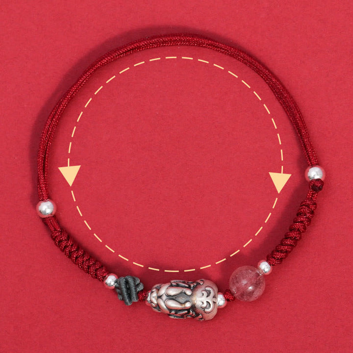 Bracciale intrecciato Buddha Stones 999 Sterling Silver PiXiu Strawberry Quartz Bead Wealth Luck