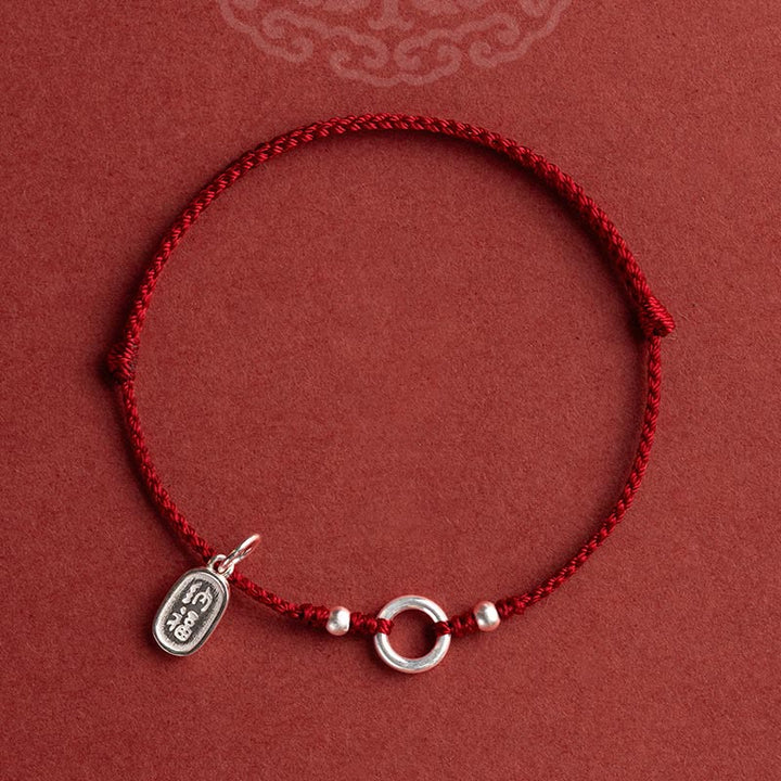 Braccialetto in corda rossa con fibbia in argento sterling 925 Buddha Stones Lucky Fortune Peace Joy Lotus Peace
