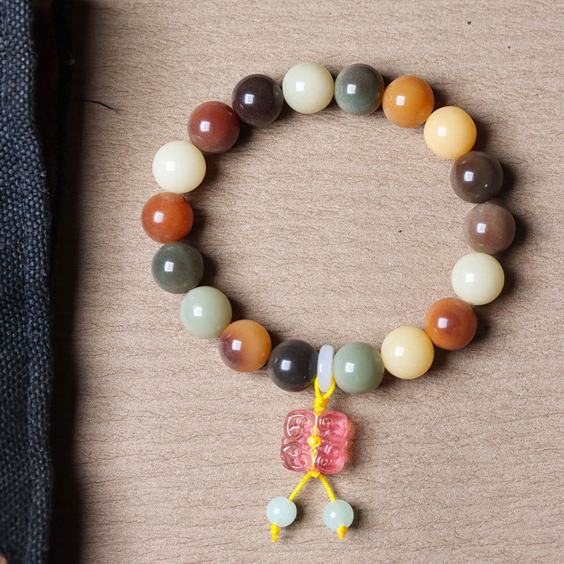 Braccialetto della pace con ciondolo in vetro Liuli con semi di Bodhi multicolore sfumato naturale Buddha Stones