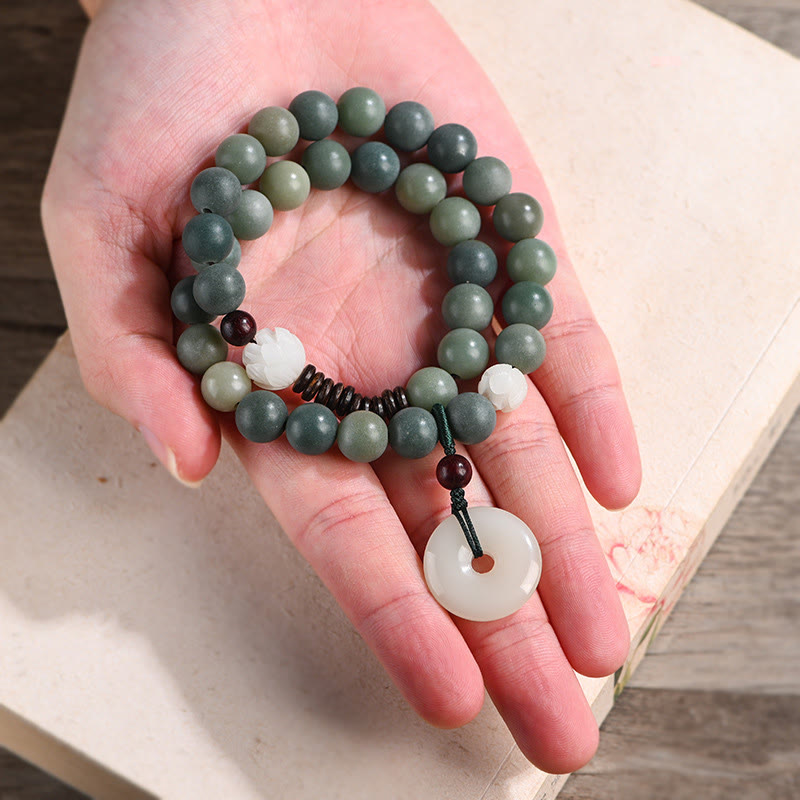 Braccialetto doppio giro Buddha Stones Cyan Bodhi Seed Lotus Jade Peace Buckle Wisdom