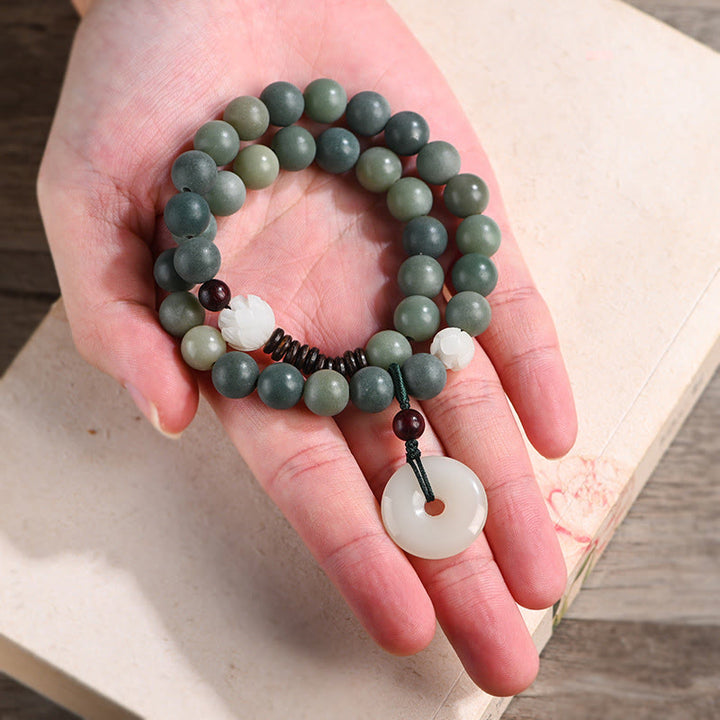 Braccialetto doppio giro Buddha Stones Cyan Bodhi Seed Lotus Jade Peace Buckle Wisdom