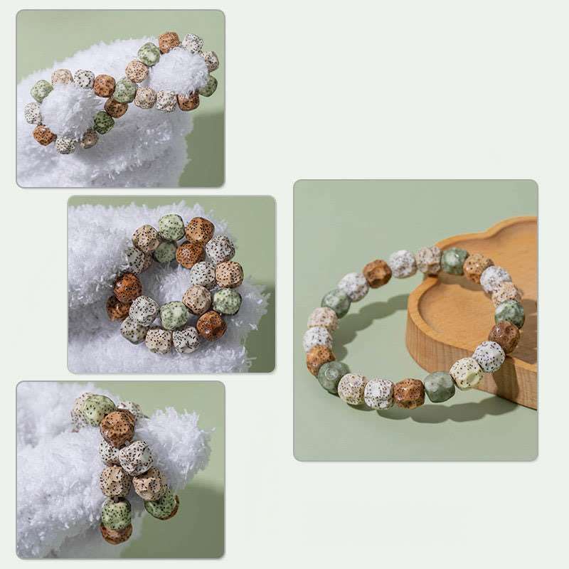 Braccialetto di ricchezza di auspici Buddha Stones Natural Colorful Bodhi Seed