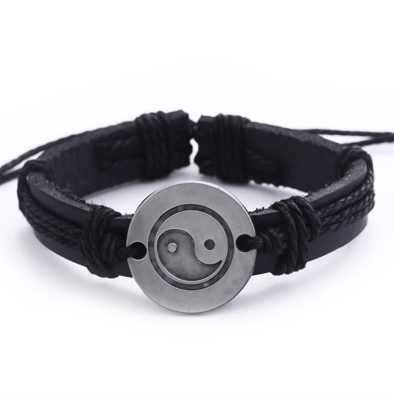 Braccialetto in corda armonia in pelle Yin Yang retrò Buddha Stones
