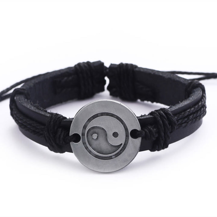 Braccialetto in corda armonia in pelle Yin Yang retrò Buddha Stones