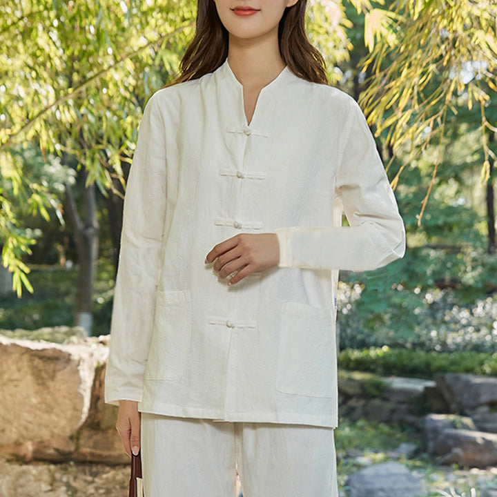 Buddha Stones Spirituale Zen Pratica Yoga Meditazione Preghiera Uniforme Cotone Lino Abbigliamento Donna Set - Bianco - US18, UK/AU22, EU50 (6XL) - image 14
