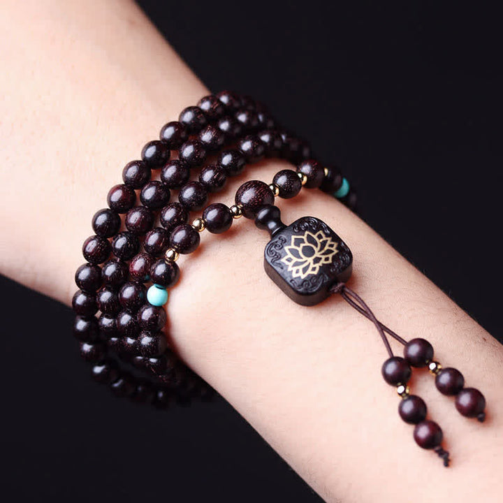 Buddha Stones 108 Mala Beads Tibetano Piccola Foglia Sandalo Rosso Braccialetto di Equilibrio di Loto