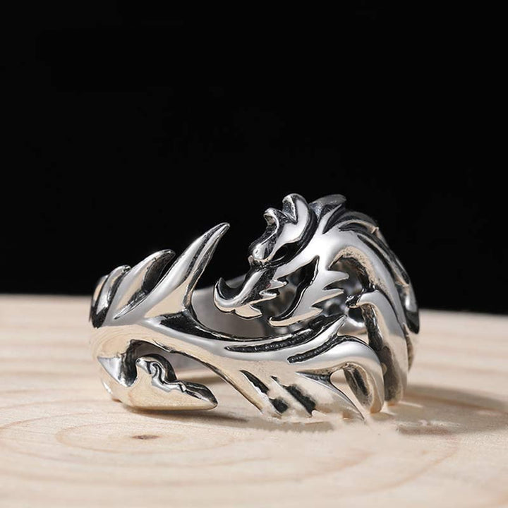 Anello regolabile con motivo a drago Buddha Stones, protezione e forza