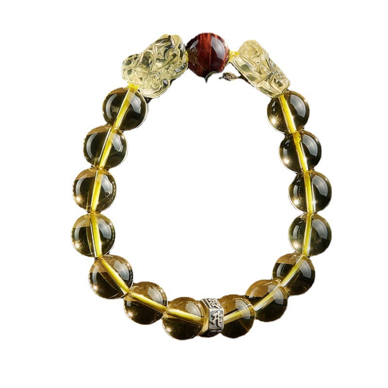 Braccialetto di protezione della prosperità con occhio di tigre PiXiu e citrino naturale Buddha Stones