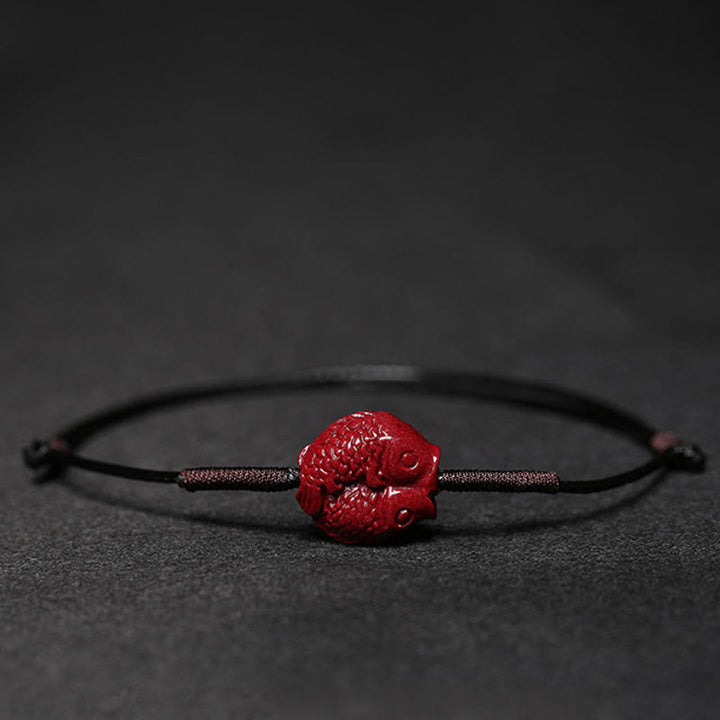 Braccialetto intrecciato con benedizione di Buddha Stones , fatto a mano, con fiore di prugna, quadrifoglio, PiXiu, loto, pesce koi, cinabro