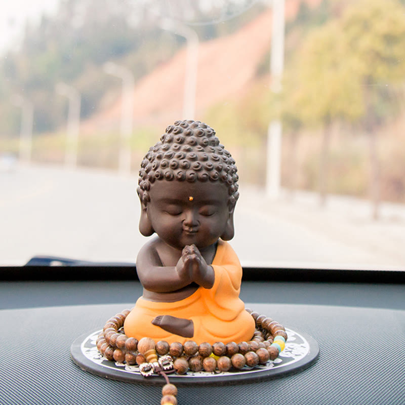 Buddha Stones Piccolo Buddha Serenity Argilla Viola Decorazione della scrivania di casa - image 18