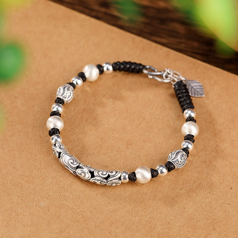 Braccialetto di corda di ricchezza con nuvola di buon auspicio in argento sterling 999 fatto a mano in rame Buddha Stones in Tibet