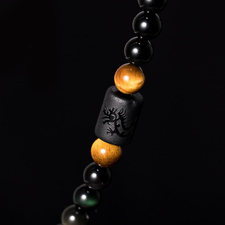 Braccialetto di benedizione di zucca di ossidiana arcobaleno di ossidiana nera naturale Buddha Stones Mala