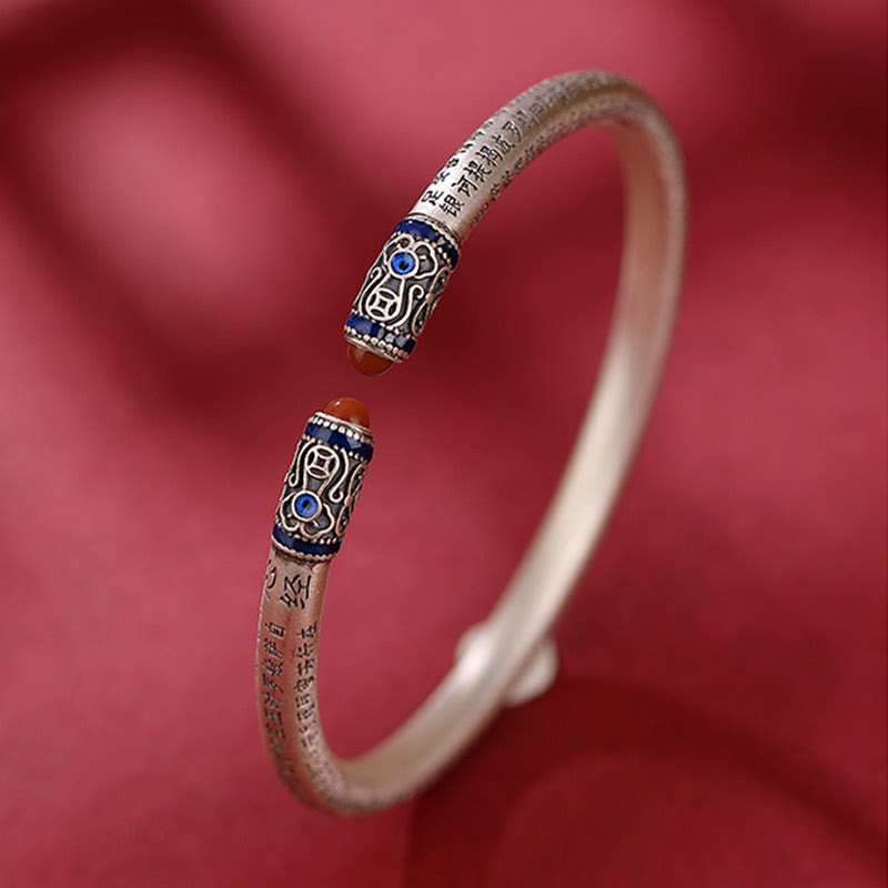 Braccialetto di protezione in agata rossa incisa con sutra del cuore in argento sterling 999 Buddha Stones
