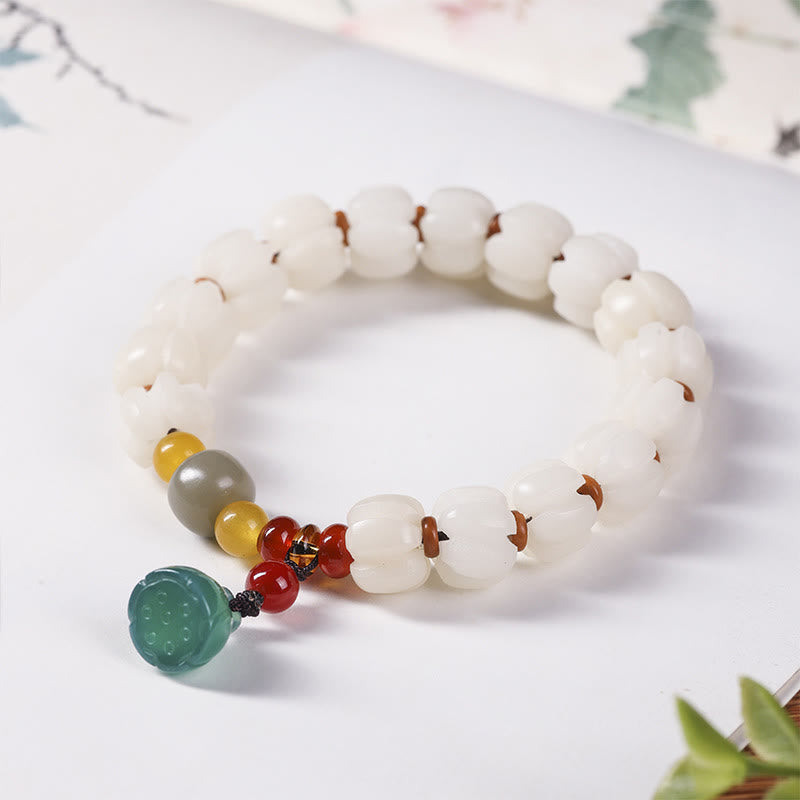 Braccialetto di perline di zucca incise con semi di Bodhi naturale, agata rossa, Bodhi Calm Harmony, Lotus