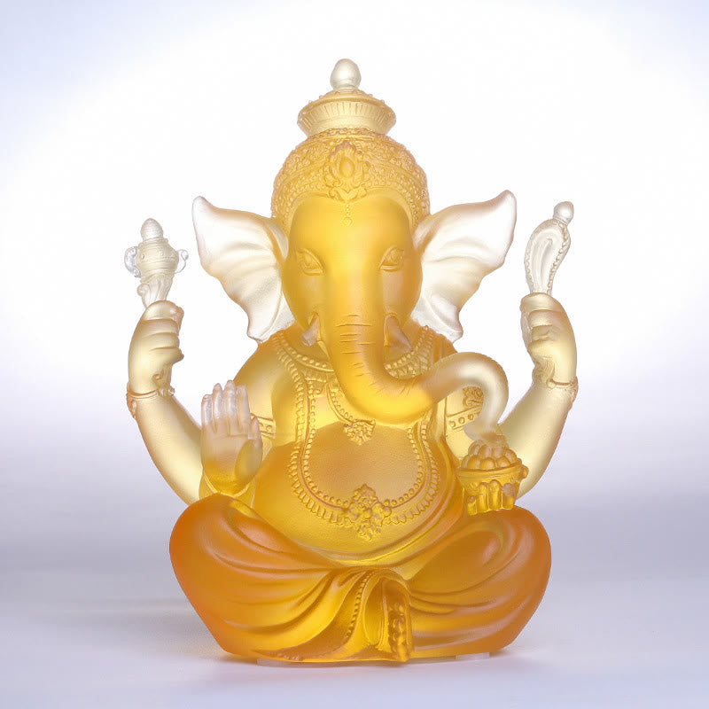 Buddha Stones fatte a mano Ganesh Ganpati Elefante Figurina Liuli Cristallo Pezzo d'Arte Protezione Statua Decorazione della casa - Ganesh color ambra 11,5*9*14,5 cm - image 0