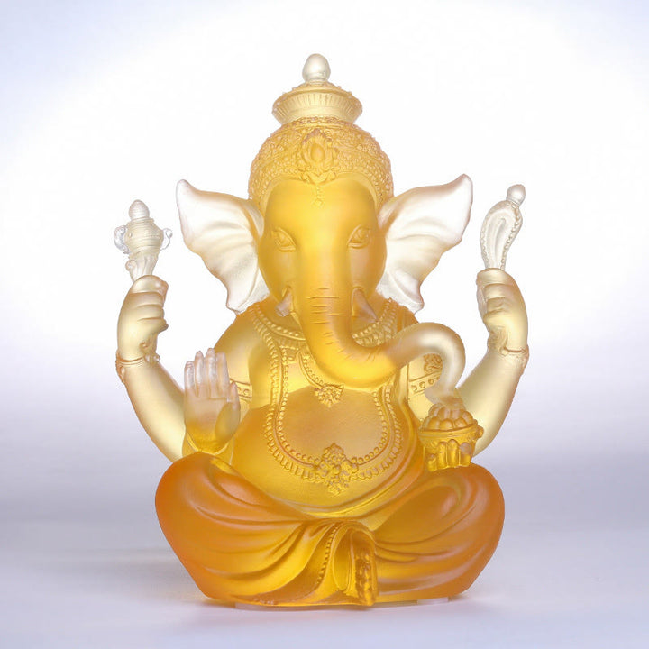 Buddha Stones fatte a mano Ganesh Ganpati Elefante Figurina Liuli Cristallo Pezzo d'Arte Protezione Statua Decorazione della casa - Ganesh color ambra 11,5*9*14,5 cm - image 0