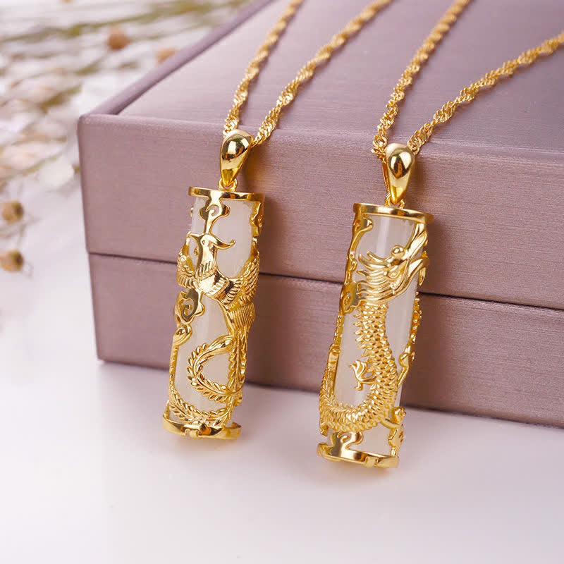 Buddha Stones Giada Drago Fenice Rame Benedizione Armonia Collana Pendente - image 2