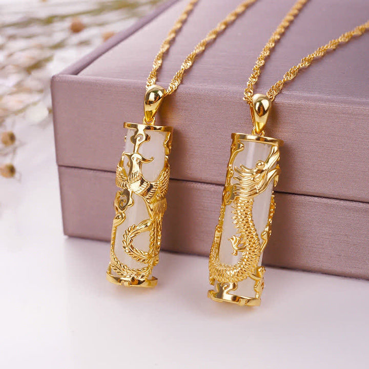 Buddha Stones Giada Drago Fenice Rame Benedizione Armonia Collana Pendente - image 2