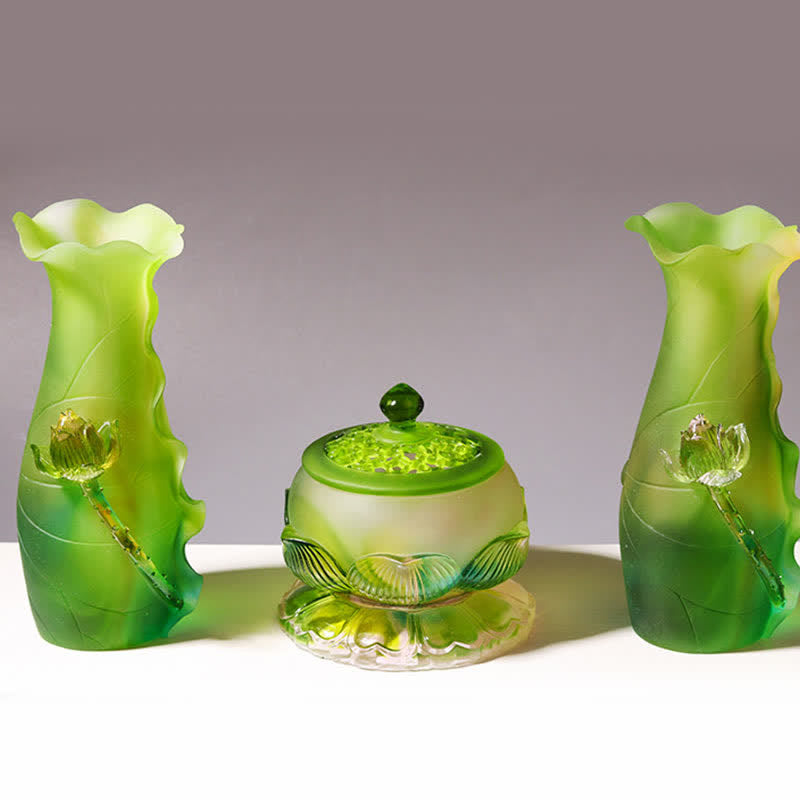 Feng Shui Lotus fatto a mano Liuli Crystal Art Piece Home Office Offerta Decorazione - image 1