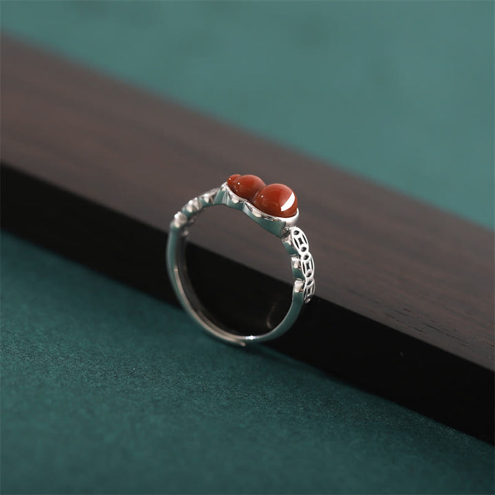 Anello di autoaccettazione con moneta di rame e zucca in argento sterling 925 con pietre Buddha Stones e agata rossa