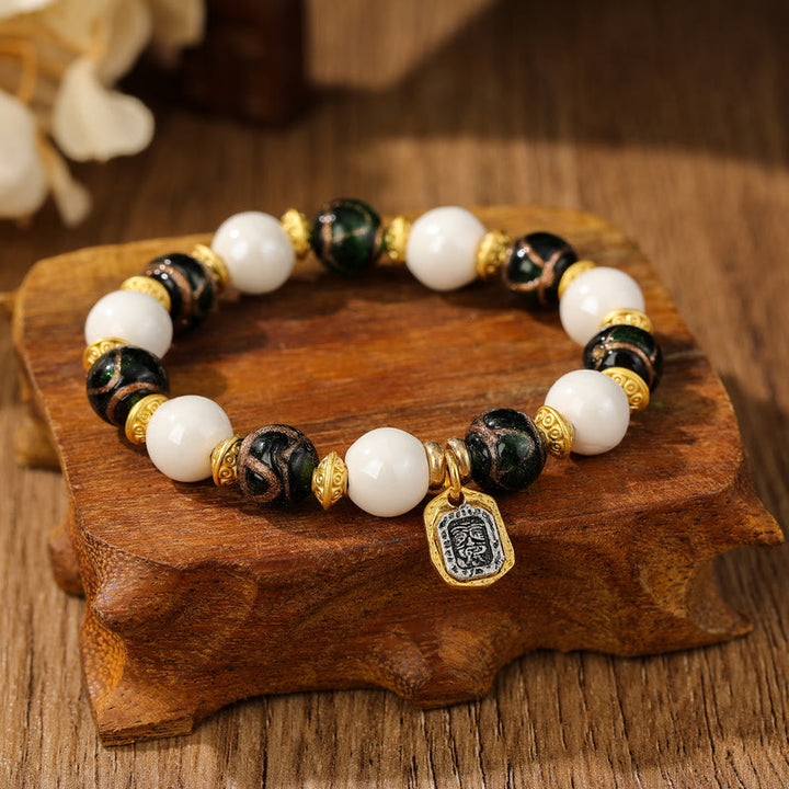 Buddha Stones Tibetano Zakiram Dea della Ricchezza Ciondolo Liuli Vetro Incenso Cenere Perline di Porcellana Braccialetto di Protezione