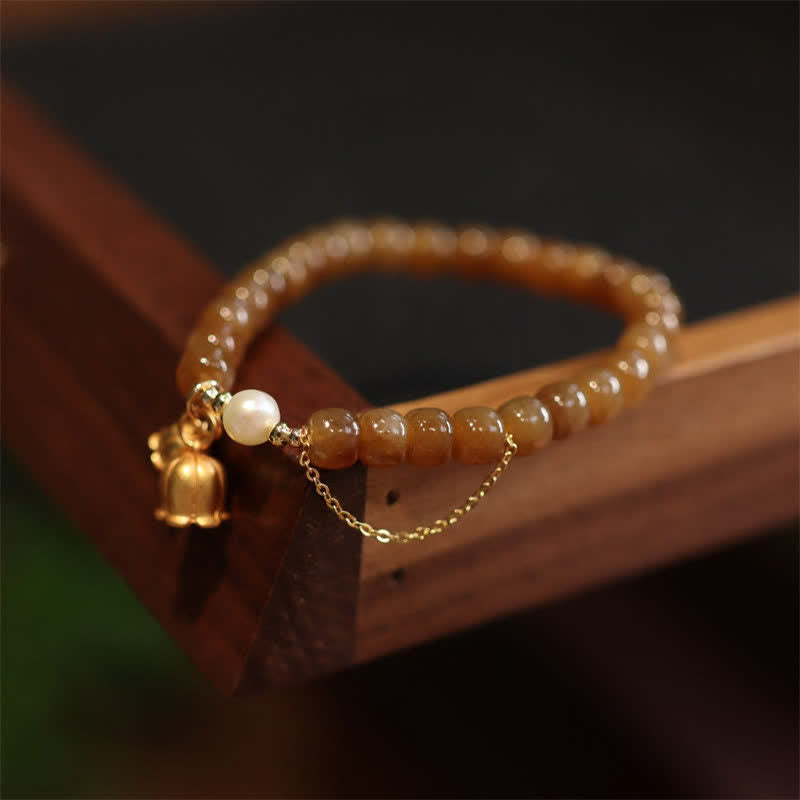 Braccialetto con ciondolo in argento sterling 925 con giada naturale di Hetian e mughetto