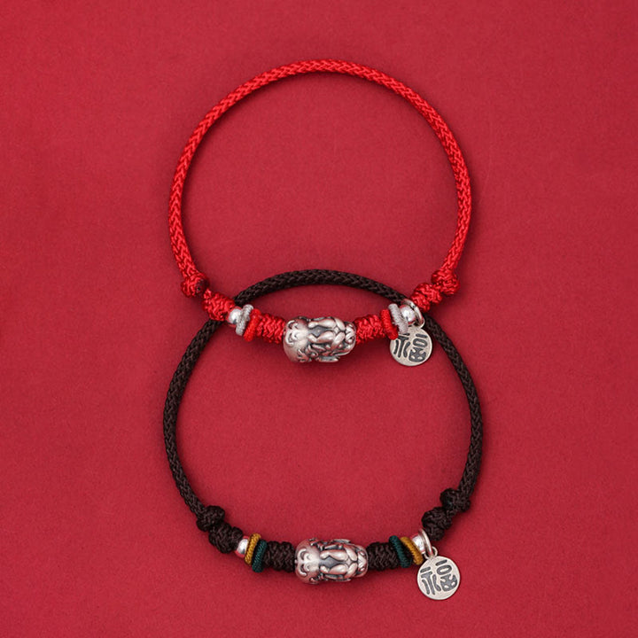 Bracciale intrecciato fatto a mano in argento sterling 925 con carattere PiXiu Fu , Buddha Stones - image 8