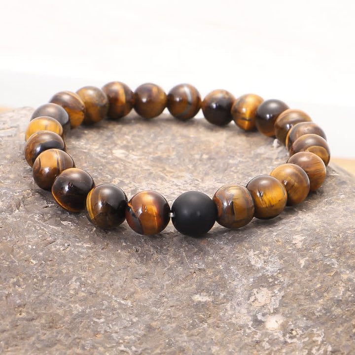 Braccialetto di protezione con nappa in occhio di tigre Buddha Stones, 108 perline Mala
