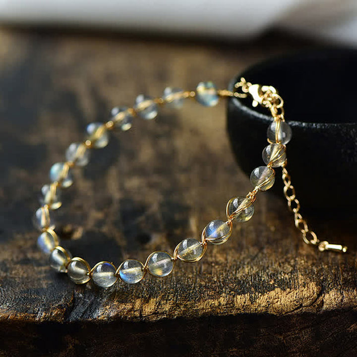 Braccialetto positivo di guarigione in pietra di luna naturale Buddha Stones 14K Gold