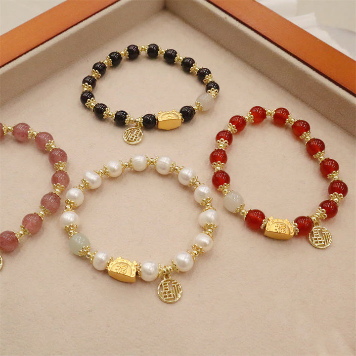 Buddha Stones Anno del Drago Agata Rossa Quarzo Fragola Ossidiana Nera Giada Granato Perla Cinabro Drago Gnocco Fortuna Fu Bracciale Personaggio - image 39