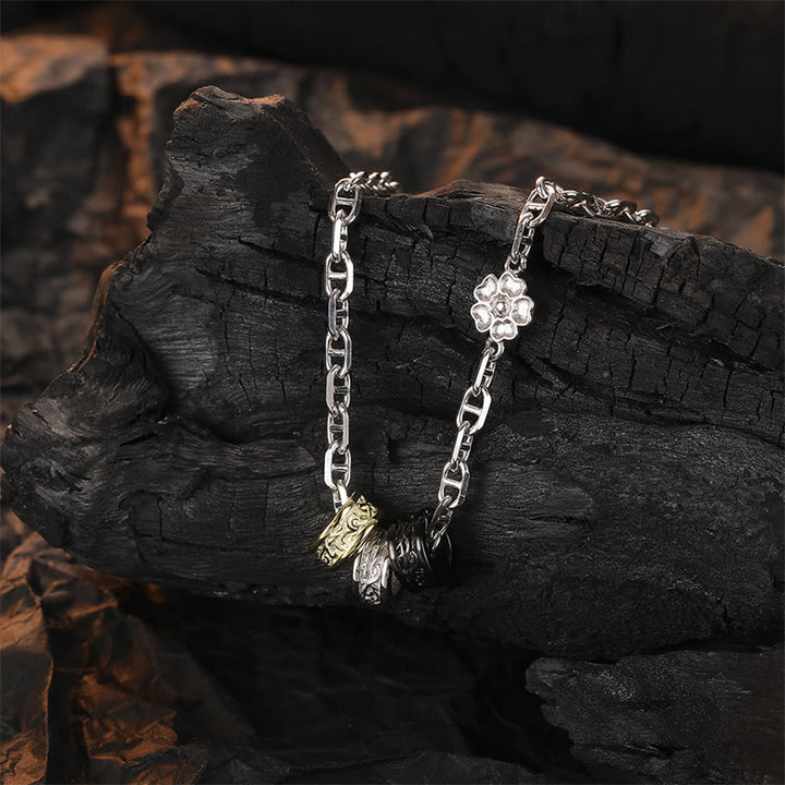 Collana con ciondolo a forma di catena energetica con design floreale della dinastia Tang in argento sterling 925 Buddha Stones