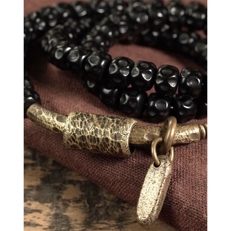 Bracciale triplo giro in ottone e rame con guscio di cocco retrò Buddha Stones - image 8