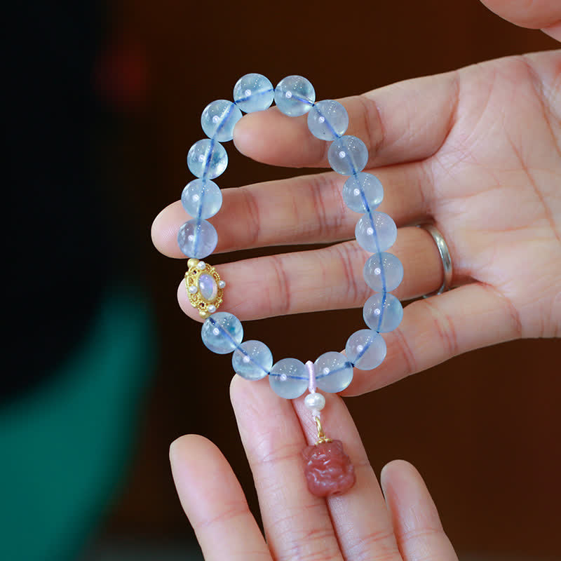 Buddha Stones Braccialetto con ciondolo curativo in perle di agata rossa e acquamarina naturale - image 1