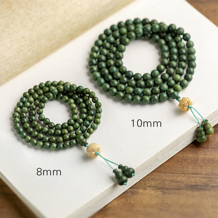 Braccialetto positivo Buddha Stones 108 Mala Beads Sandalo verde Bosso Lotus